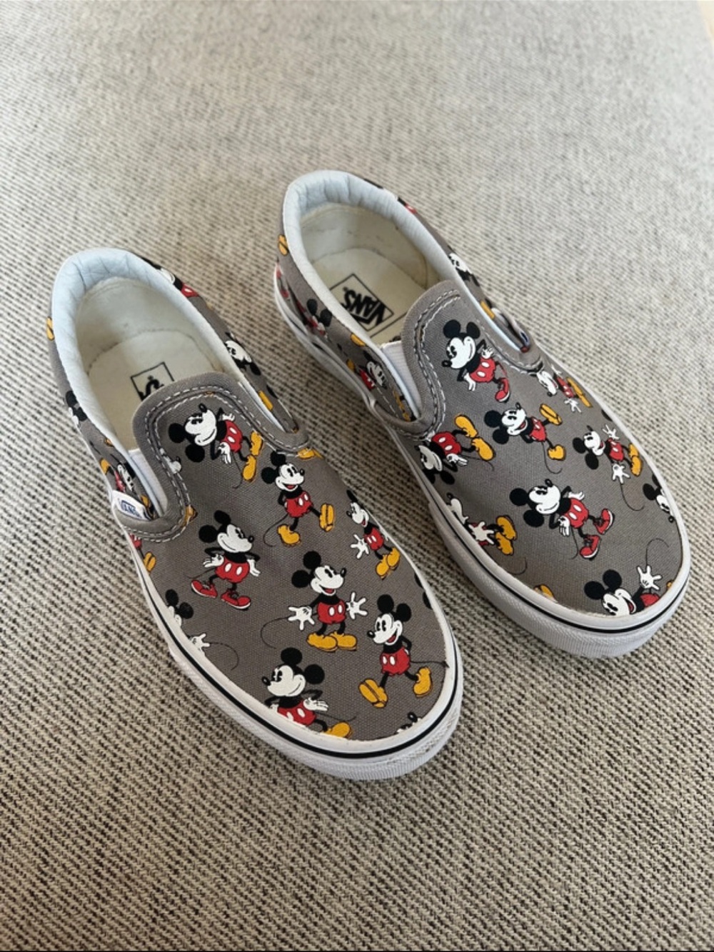 Vans Kids Slip-On Sneakers - Gray with Mickey Mouse Print